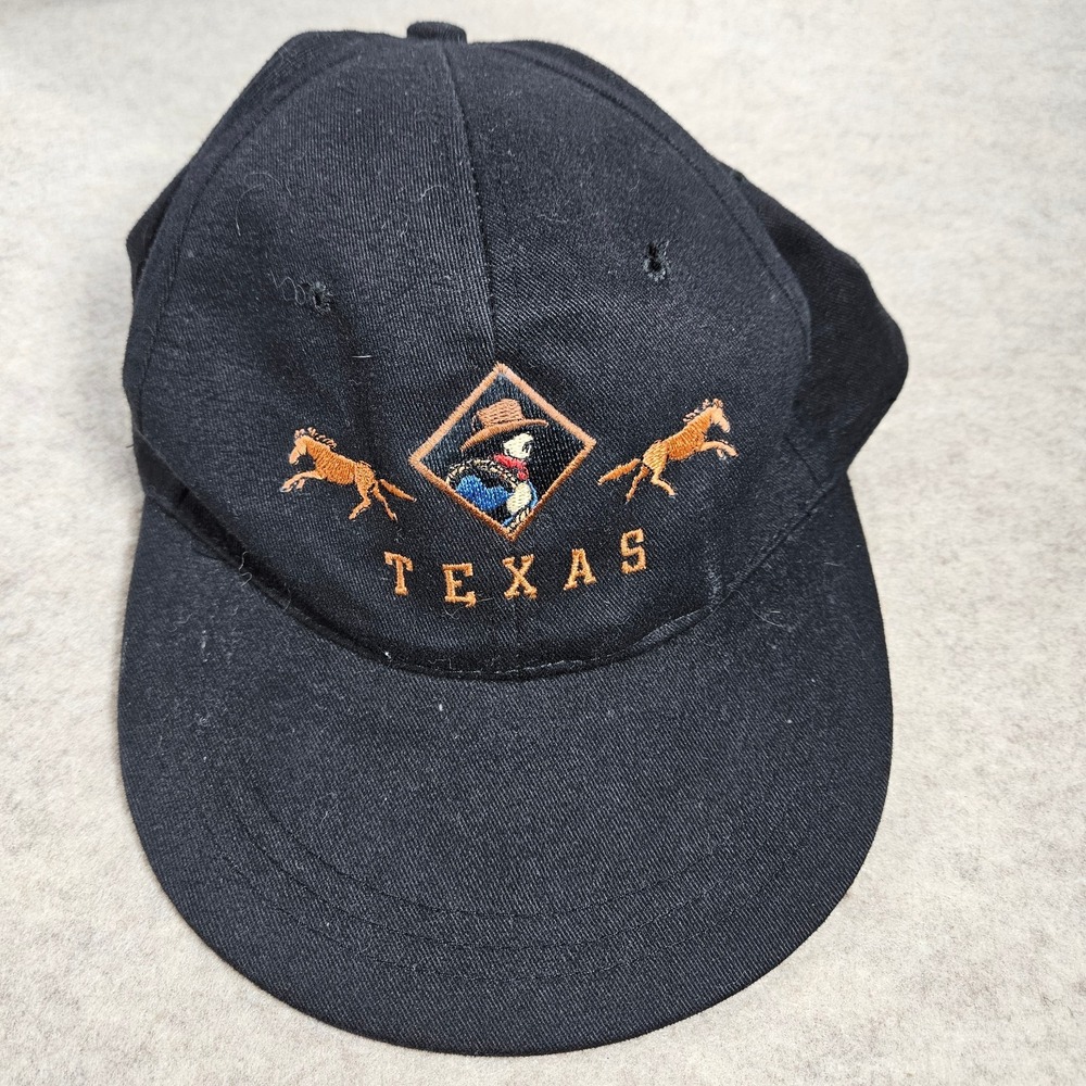 Vintage 90s San Segal Texas Cowboy Horse Hat Black Western Strapback Cap